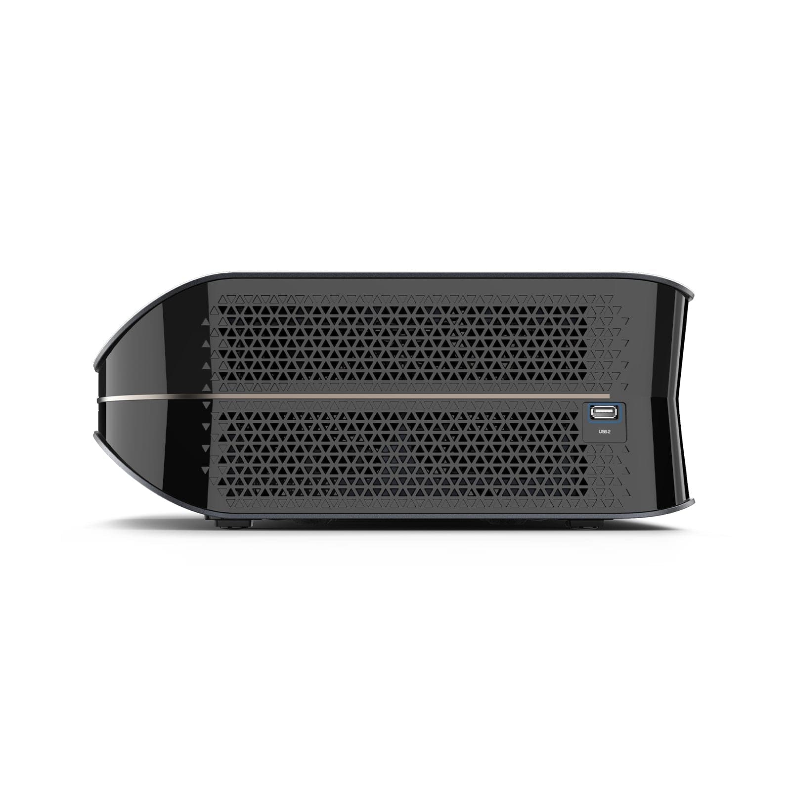 The side view of the LTV-3000 Pro 4K Laser Projector highlights the USB connector and the heat sink below.