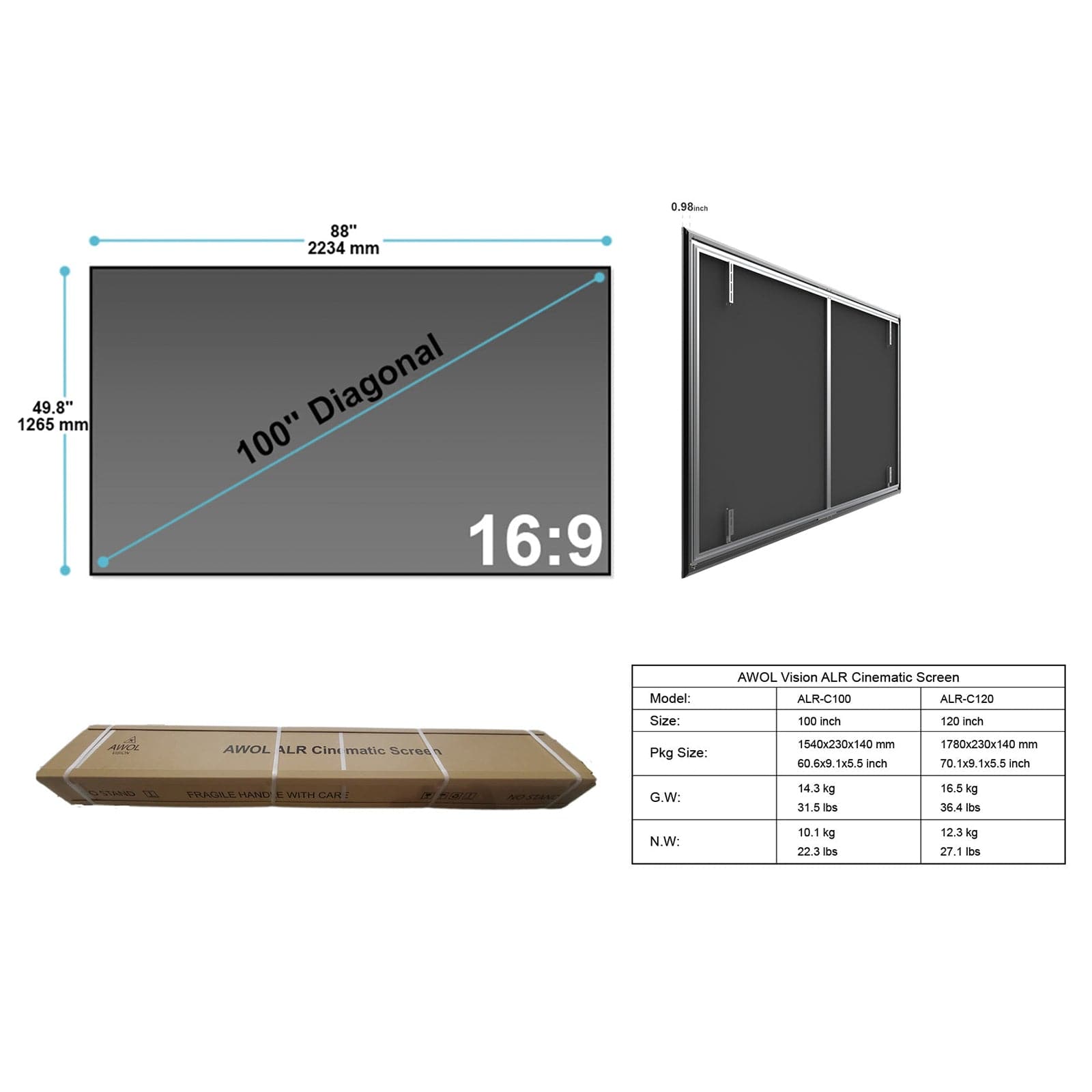 Awol Vision 100''-150'' Cinematic UST ALR Screen